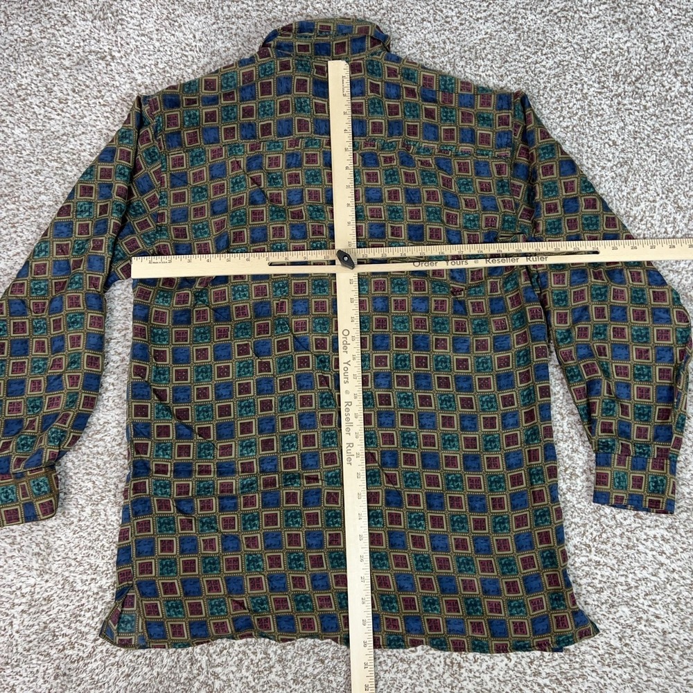 Robert Stock Mens Shirt Medium Multicolor Silk Geometric Button Pocket Top Work - Picture 7 of 9